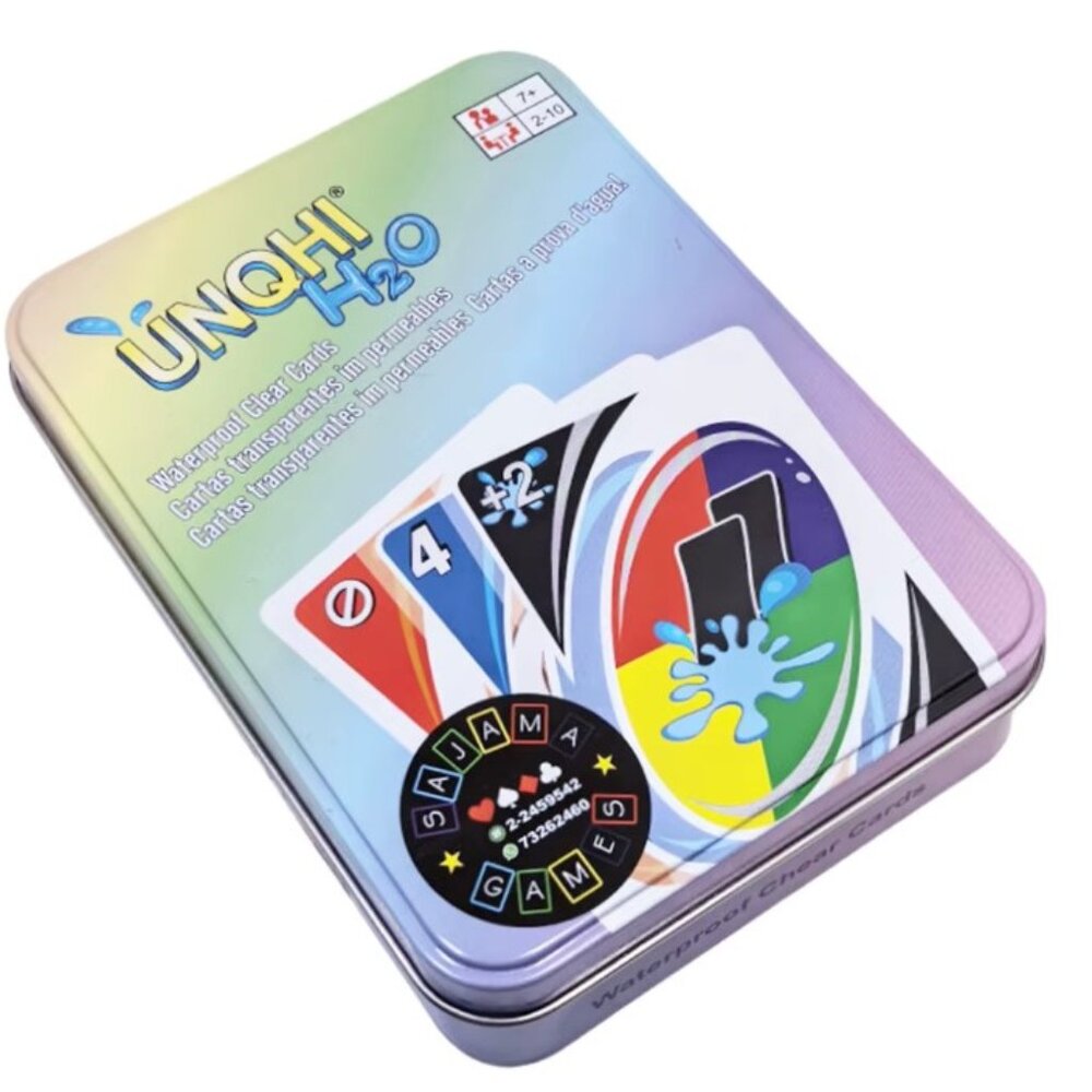 UNO H2O Waterproof Clear Card Game with Metal Tin Case